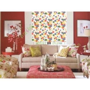 Beautiful red blue white yellow green color flower design floral pattern roller blind